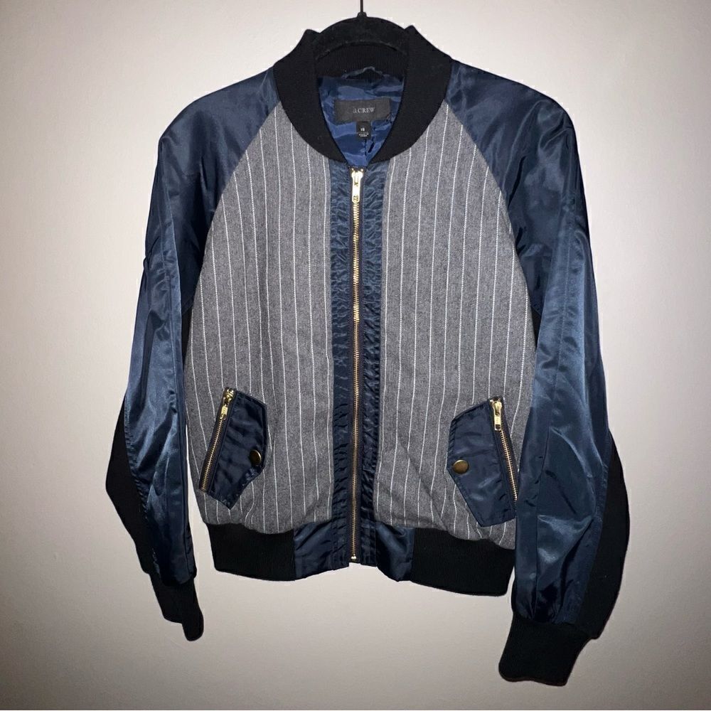 J Crew Pinstripe Bomber Jacket - Sz XS - Picture 2 of 15